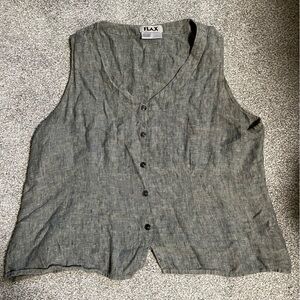 Flax Linen V Neck Button Tank Top Heathered